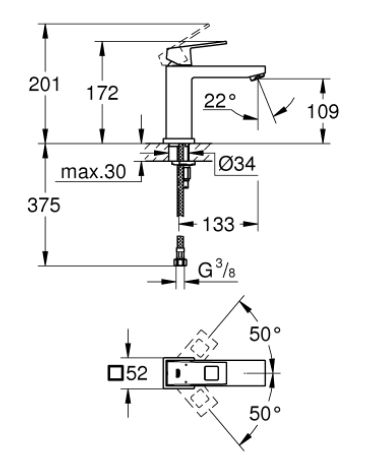 EUROCUBE ОДНОРЫЧАЖНЫЙ СМЕСИТЕЛЬ GROHE ДЛЯ РАКОВИНЫ 1/2″ M-РАЗМЕРА. 23446000 фото