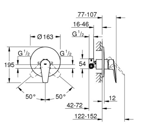 BAUEDGE СМІСНИК GROHE ДЛЯ ДУША 1/2" 29 078 001 фото