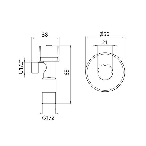 Кран угловой Thermo Alliance Standart (ручка шестигранник) с вент.буксой 1/2"Н х 1/2"Н SF3441515 SD00021097 фото