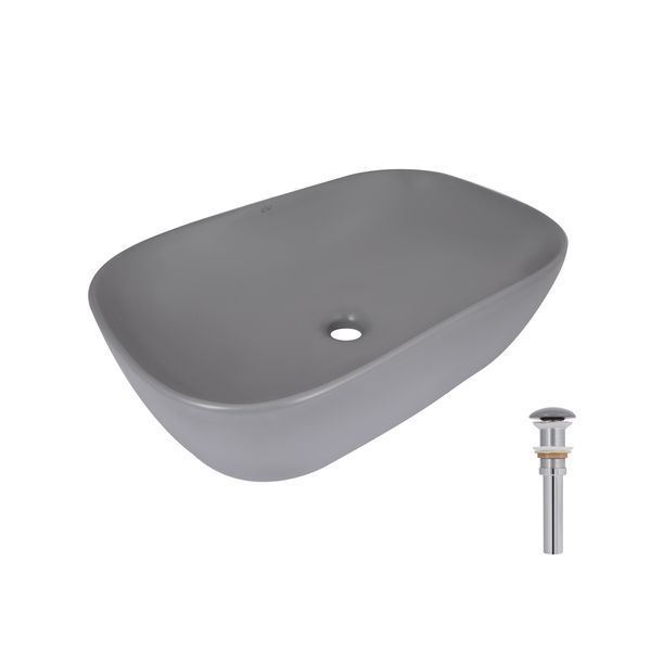 Раковина накладная Qtap Robin 600x390x150 мм, Stone grey, прямоугольная, с донным клапаном QTROB188SG49786 SD00055910 фото