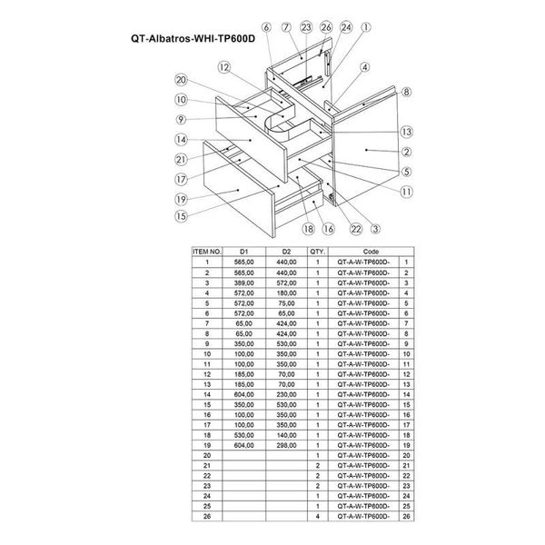 Комплект Qtap Albatross 605х725х460 White тумба підвісна + раковина врізна QT0172TP600D3060CW SD00036097 фото