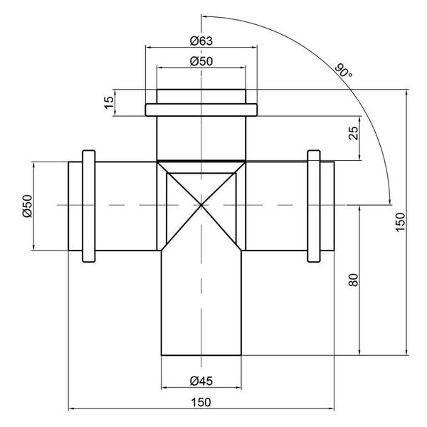 Хрестовина каналізаційна TA Sewage 50, 90° SD00005883 фото
