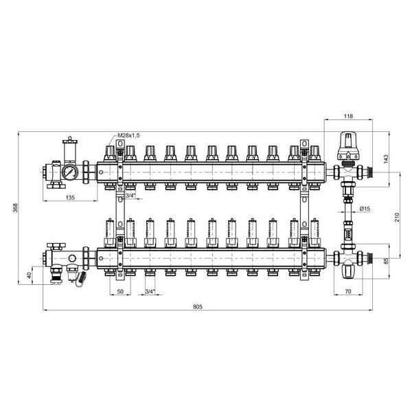 Коллекторная группа Icma 1" 11 выходов, с расходомером №K0111 SD00005146 фото