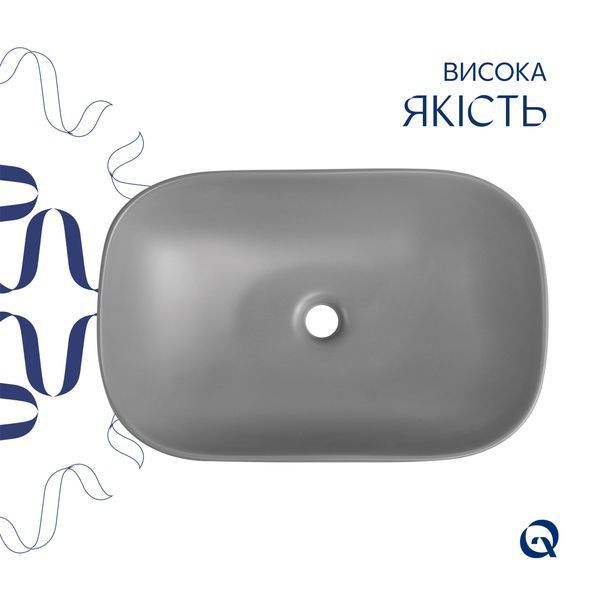 Раковина накладная Qtap Robin 600x390x150 мм, Stone grey, прямоугольная, с донным клапаном QTROB188SG49786 SD00055910 фото