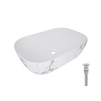 Раковина накладная Qtap Robin 600x390x150 мм, Marble, прямоугольная, с донным клапаном QTROB188MR49788 SD00055912 фото
