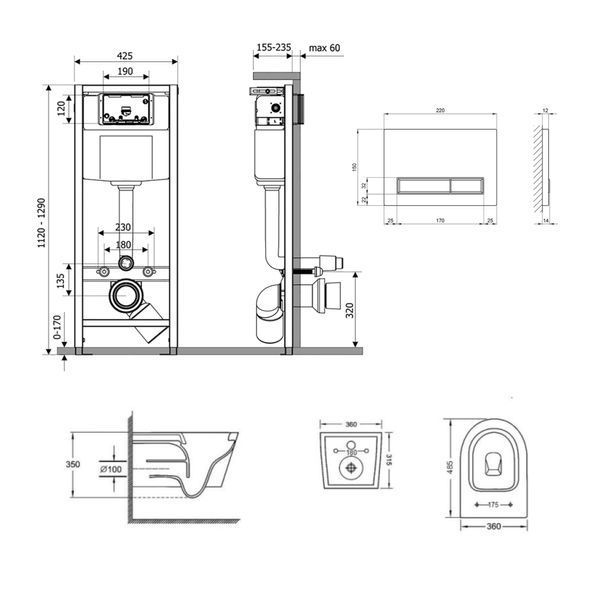 Готовое решение Qtap для ванной комнаты: подвесной унитаз Jay Ultra Quiet 485x360x320 + комплект инсталляции Nest 4 в 1 (линейная клавиша White) SD00051265 фото