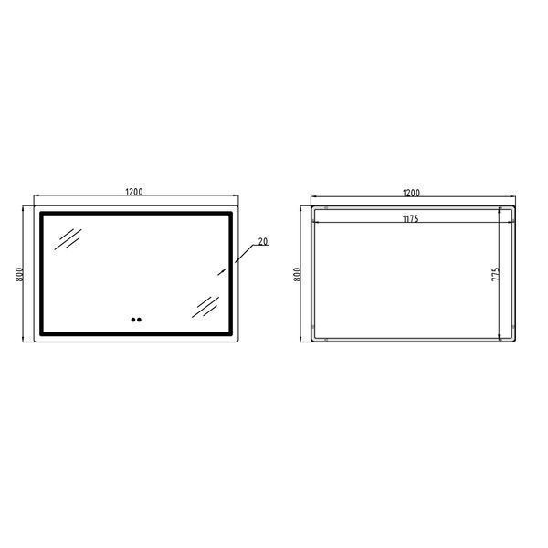 Зеркало Qtap Mideya (MI1) 1200х800 с LED-подсветкой Touch, с антизапотеванием, диммером, рег. яркости QT2078F12080 SD00054584 фото