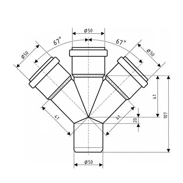 Крестовина канализационная Ostendorf-OSMA HT-System PLUS d50/50/50/50&times;67&deg; SD00057206 фото
