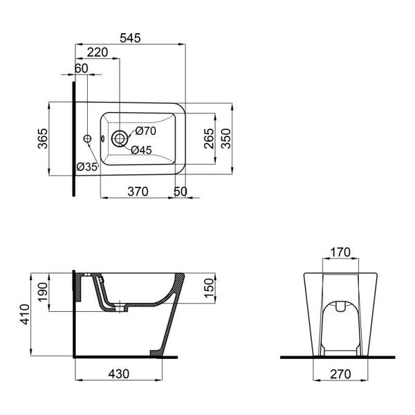 Биде напольное Qtap Crow 545х360х410 White QT05443370W SD00042522 фото