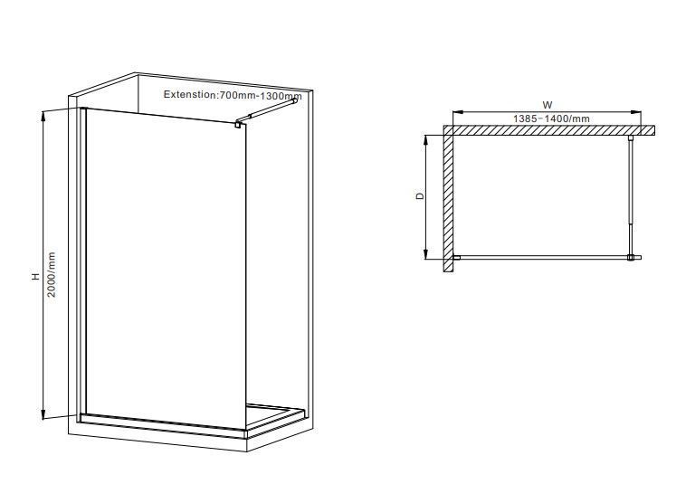 Душевая перегородка Mixxus Premium FLAT SP01-140x200-TR Chrome Walk-In прозрачное стекло 8мм (MI6853) MI6853 фото