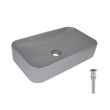 Раковина накладная Qtap Tern 610x350x135 мм, Stone grey, прямоугольная, с донным клапаном QTTER188SG49789 SD00055913 фото