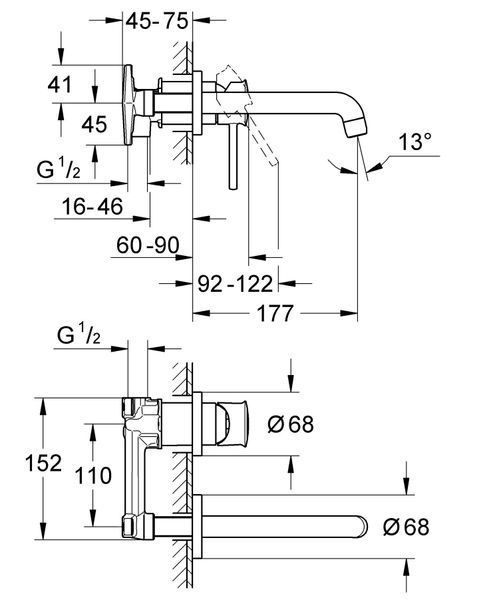 Смеситель для раковины скрытого монтажа Grohe BauClassic (2029200C) 2029200C фото