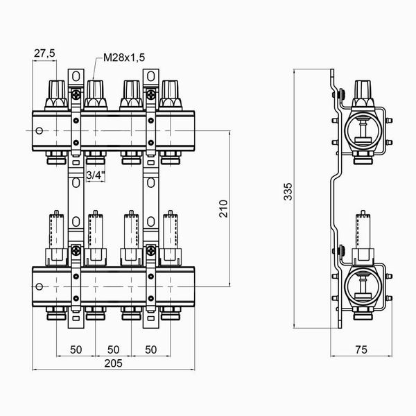 Коллектор Icma 1" 4 выхода, с расходомерами №K013 SD00005233 фото