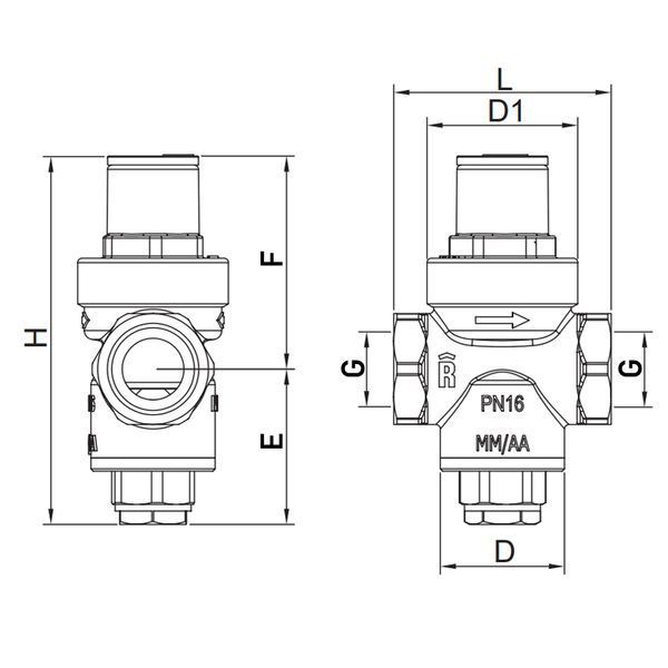 Редуктор давления Roho R1201-075 - 3/4" ВВ, PN16 (1-5,5 бар) поршневой (RO0144) RO0144 фото