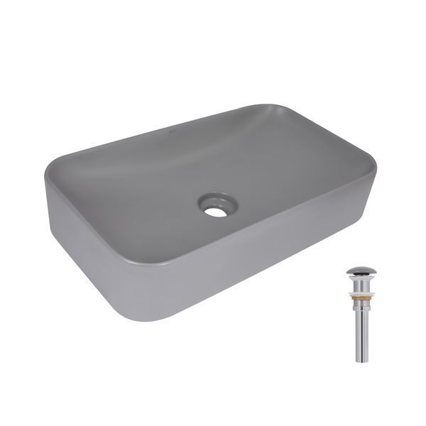 Раковина накладная Qtap Tern 610x350x135 мм, Stone grey, прямоугольная, с донным клапаном QTTER188SG49789 SD00055913 фото