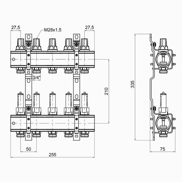 Колектор Icma 1" 5 виходів, з витратами NoK013 SD00005236 фото