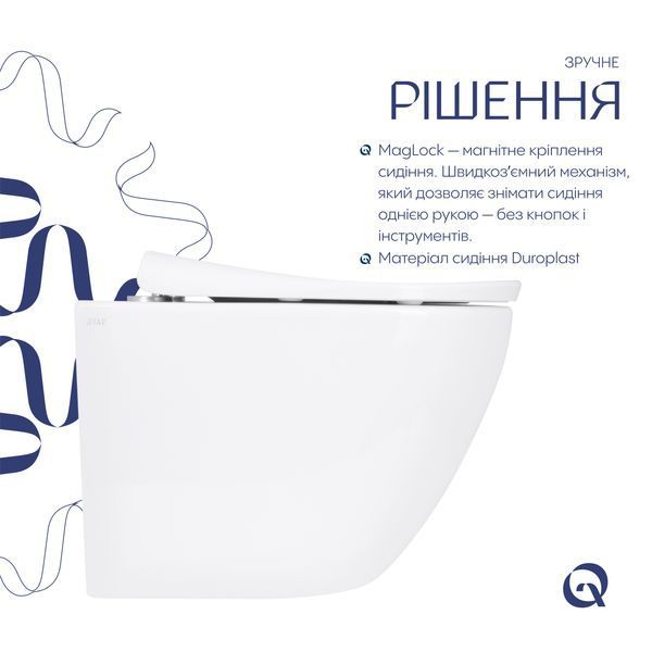 Унітаз підвісний Qtap Robin ML Ultra Quiet 490x365x325&nbsp;мм, з сидінням Soft-close MagLock, White QTROBML26W49621 SD00055745 фото