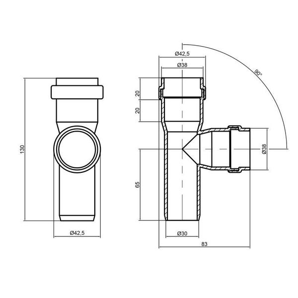 Трійник каналізаційний TA Sewage 32, 90° SD00034579 фото