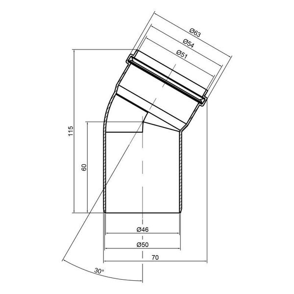 Коліно PPR каналізаційне TA Sewage 50, 30° SD00034415 фото