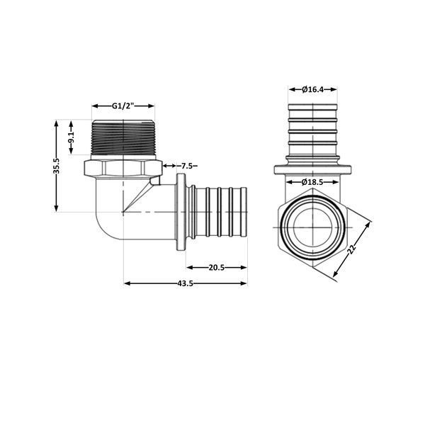 Кут натяжний Icma №1036 d20х2,8-1/2"З 851036ADGW05 SD00053883 фото