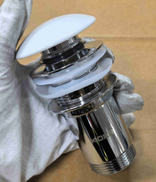 Донный клапан для раковины Koer PW-07-11 1 1/4'' с переливом автоматический СLICK-СLACK (Белая керам.накл.) (KR5784) KR5784 фото