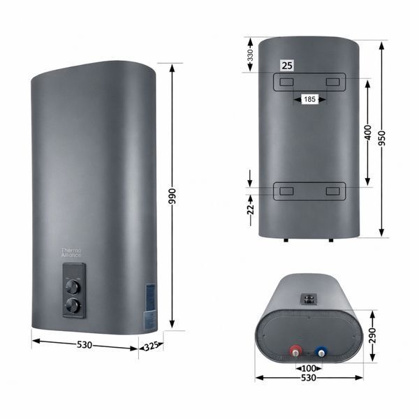 Водонагрівач електричний Thermo Alliance 80 л, Grey, плоский вертикальний, сухий ТЕН 2 кВт (0,8+1,2) DT80V20GPDD2G SD00055142 фото