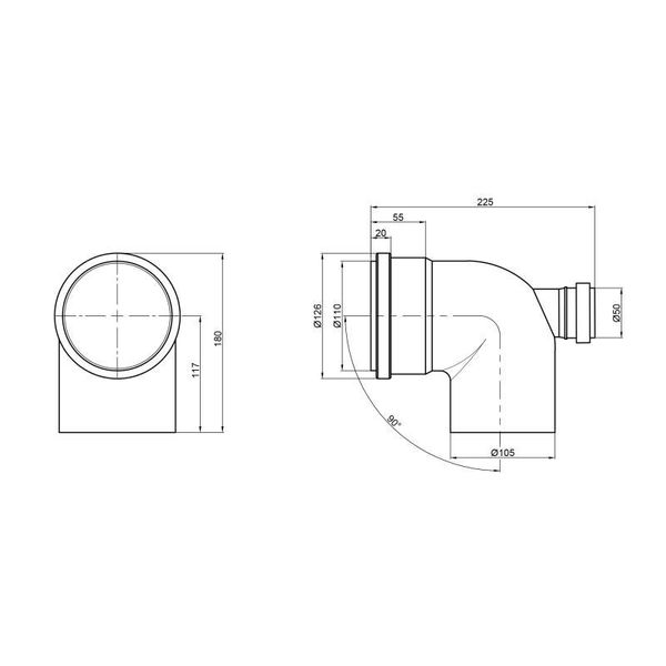 Колено канализационное с отводом TA Sewage 50х110х110, 90° (назад) SD00005125 фото