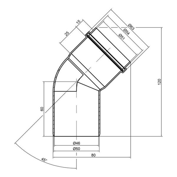 Коліно PPR каналізаційне TA Sewage 50, 45° SD00034417 фото