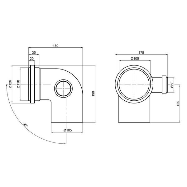 Коліно каналізаційне з відведенням TA Sewage 110х110х50, 90° SD00005126 фото