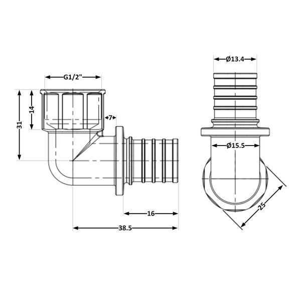Угол натяжной Icma №1037 d16х2,2-1/2"В 851037ADBO05 SD00053885 фото
