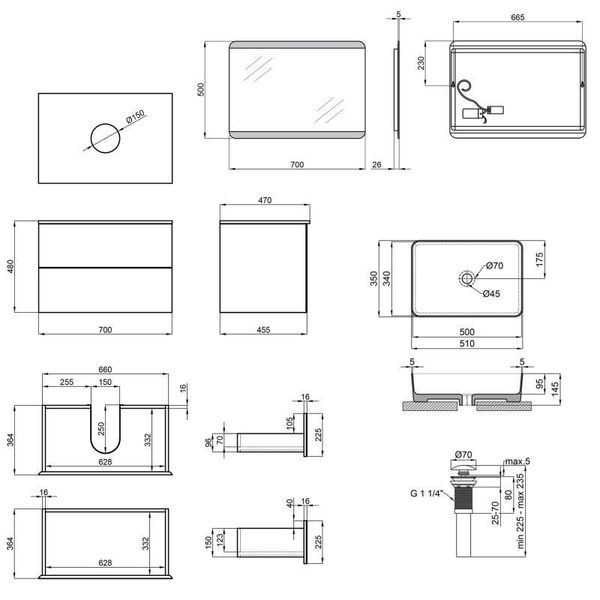 Комплект меблів для ванної Qtap Tern тумба + раковина + дзеркало QT044VI43009 SD00049123 фото