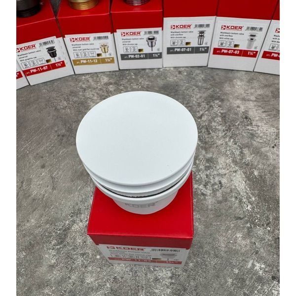 Донный клапан для раковины Koer PW-11-03 1 1/4'' универсальный (с/без перл) СLICK-СLACK (Цвет белый) (KR5791) KR5791 фото