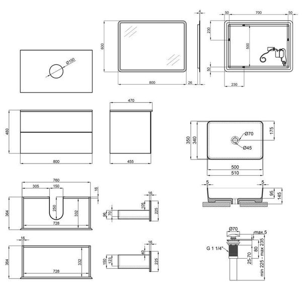 Комплект меблів для ванної Qtap Tern тумба + раковина + дзеркало QT044VI43010 SD00049124 фото