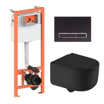 Готовое решение Qtap для ванной комнаты: подвесной унитаз Taurus Ultra Quiet + комплект инсталляции Nest 4 в 1 (линейная клавиша Matt Black) SD00052309 фото