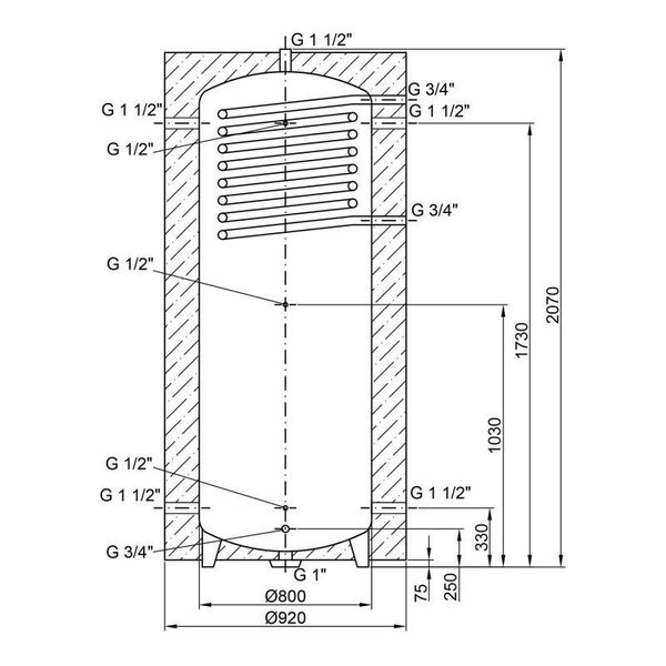 Теплоакумулятор Thermo Alliance TAI-10 750 з теплообмінником 1,4 кв. м із ізоляцією 60 мм SD00044721 фото