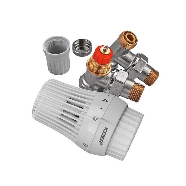 Комплект для подключения радиатора Koer SET-23 - 1/2'' угловой с термоголовкой, кликовый крепеж (KR5284) KR5284 фото