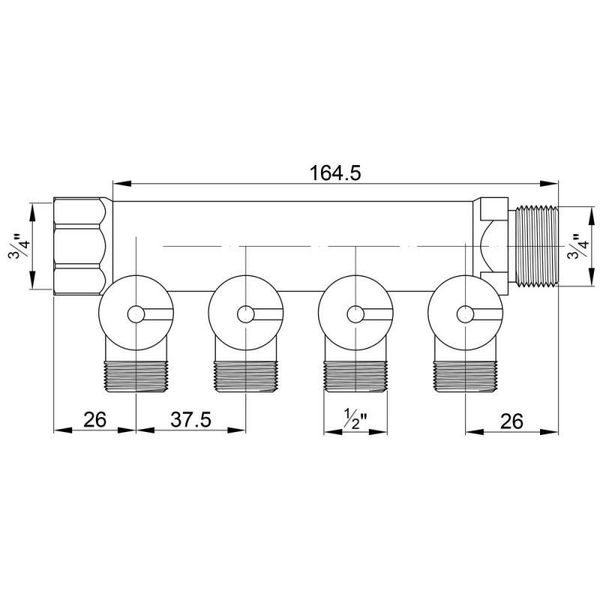 Колектор розподільчий з відсікаючими вентилями латун. 3/4"х (4 виходи) 1/2"з №227 Icma SD00005195 фото