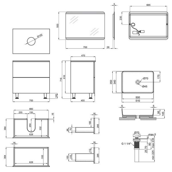 Комплект меблів для ванної Qtap Tern тумба + раковина + дзеркало QT044VI43015 SD00049129 фото