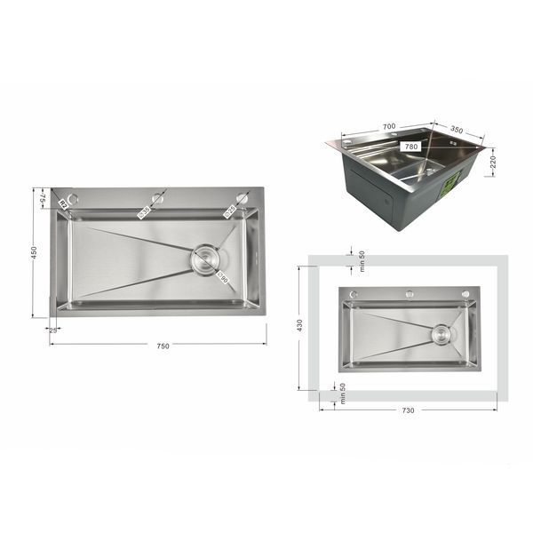 Мойка для кухни интегрированная Lidz Handmade H7545 Brushed Steel 3,0/1,0 мм LDH7545BRU49457 SD00055581 фото