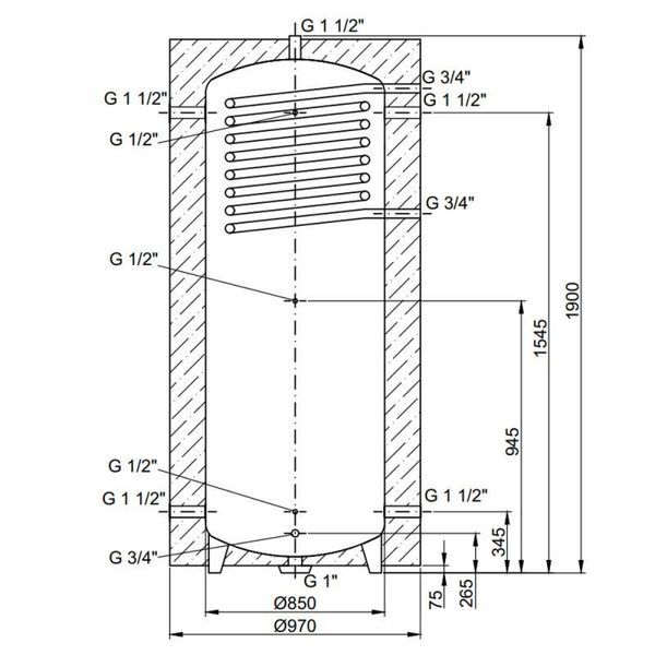 Теплоакумулятор Thermo Alliance TAI-10 1000 з теплообмінником 1,4 кв. м із ізоляцією 60 мм SD00044722 фото