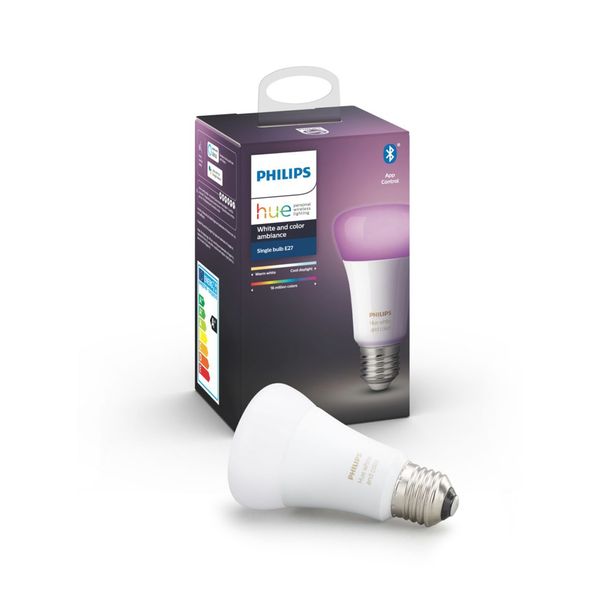 Розумна лампа Philips Hue Single Bulb E27, 9W(60Вт), 2000K-6500K, Color, Bluetooth, димована Philips 14362 10682/14362 фото