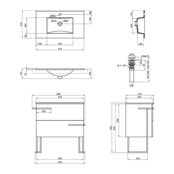 Комплект Qtap Taurus 800х800х437 Whitish oak тумба підлогова + раковина врізна QT2471TNT803WO SD00046966 фото