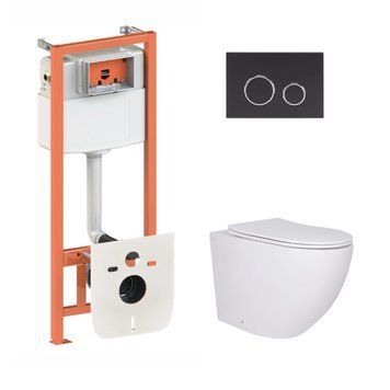 Готовое решение Qtap для ванной комнаты: подвесной унитаз Robin Ultra Quiet 520x365x365 + комплект инсталляции Nest 4 в 1 (круглая клавиша Matt Black) SD00053624 фото