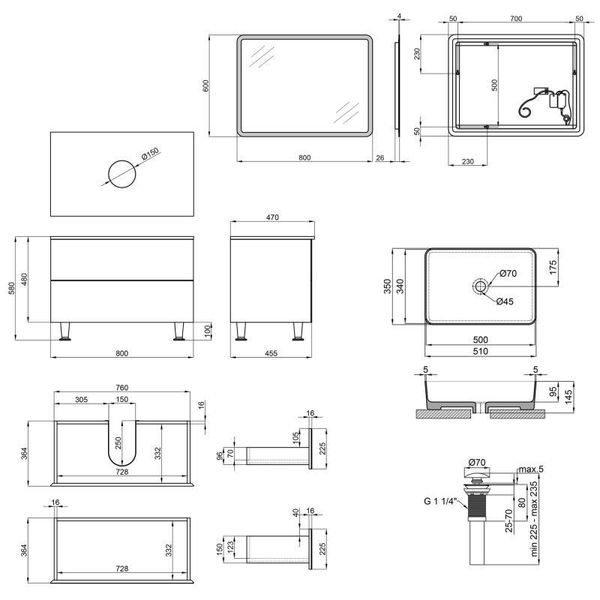 Комплект меблів для ванної Qtap Tern тумба + раковина + дзеркало QT044VI43016 SD00049130 фото