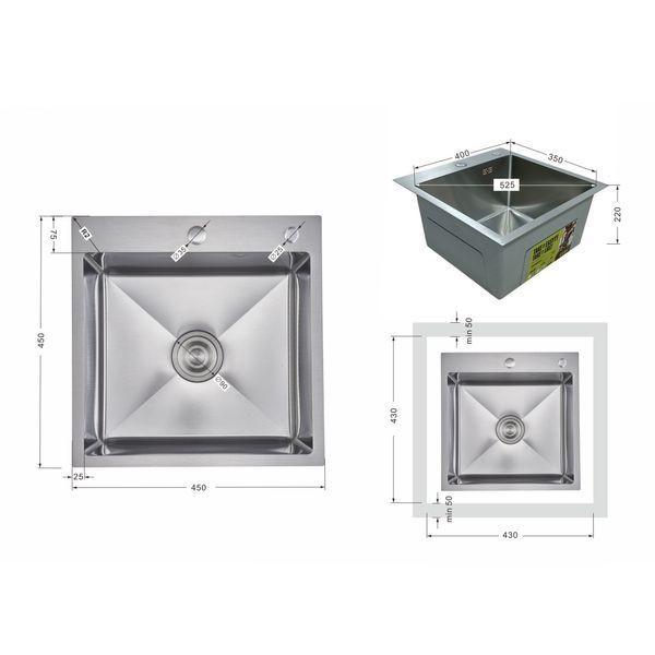Мойка для кухни интегрированная Lidz Handmade H4545H Decor Honeycomb 2,5/0,5 мм LDH4545HDEC49437 SD00055561 фото