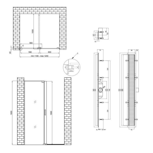 Готове рішення Qtap 16: Стіна Walk-In GLIDE, 120x190 + Лінійний трап 900 мм SD00050981 фото