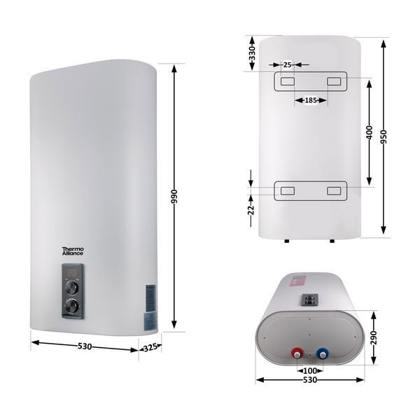 Водонагреватель электрический Thermo Alliance 80 л плоский вертикальный, сухой ТЭН 2 кВт (0,8+1,2) DT80V20G(PD)-D/2 SD00046729 фото