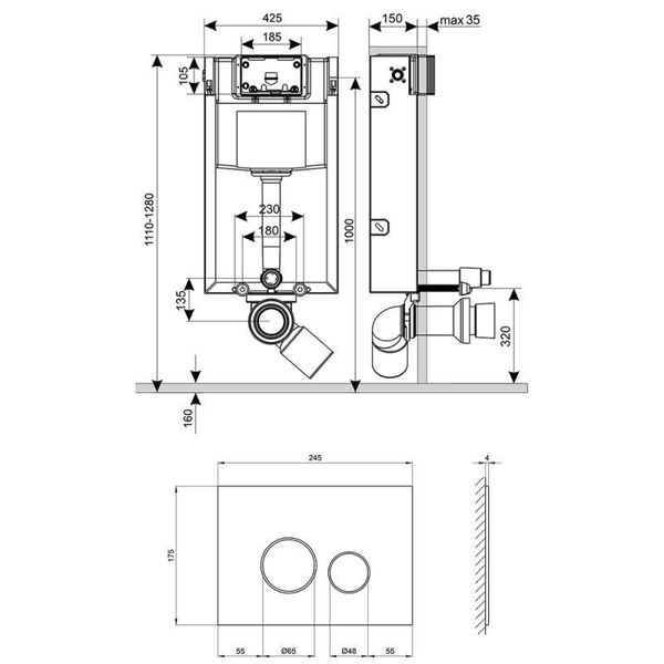 Набор инсталляция 4 в 1 Qtap Nest ST с круглой панелью смыва QT0133M425V1164GW SD00040862 фото