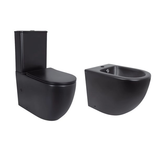Акційний набір: Унітаз напольний Robin Ultra Quiet QT13226083AMB 660x360x855 Black + Біде напольне Robin QT13442141CMB 565x360x405 Black SD00054052 фото