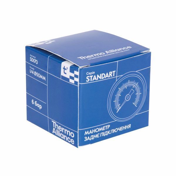 Манометр Thermo Alliance Standart 6 бар 1/4" , заднее подключение SD1716B SD00021359 фото